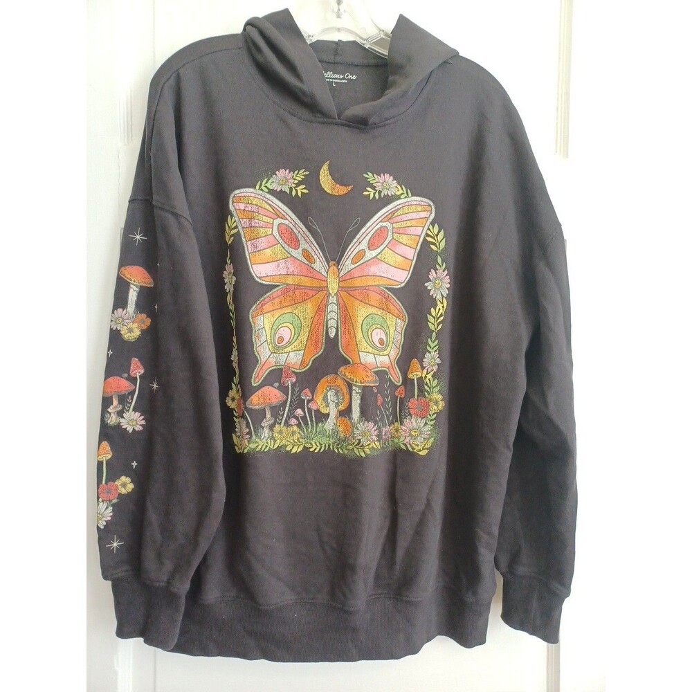 Rebellious One butterfly mushroom hoodie women's L fairycore indie hippie retro